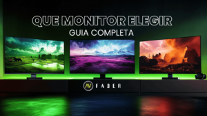 Qué monitor elegir - Guía completa", con el logo de AV Fader en la parte inferior, resaltando tecnología avanzada y calidad de imagen.